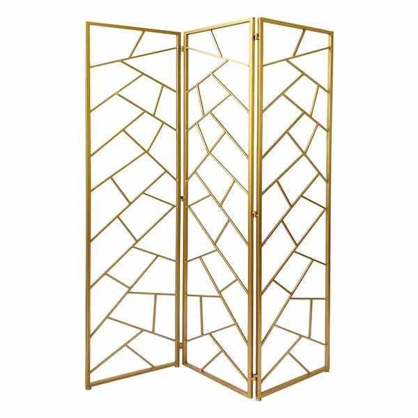 Palacedesigns 3 Panel Gold Room Divider with Geometric Motif PA3094435 - main